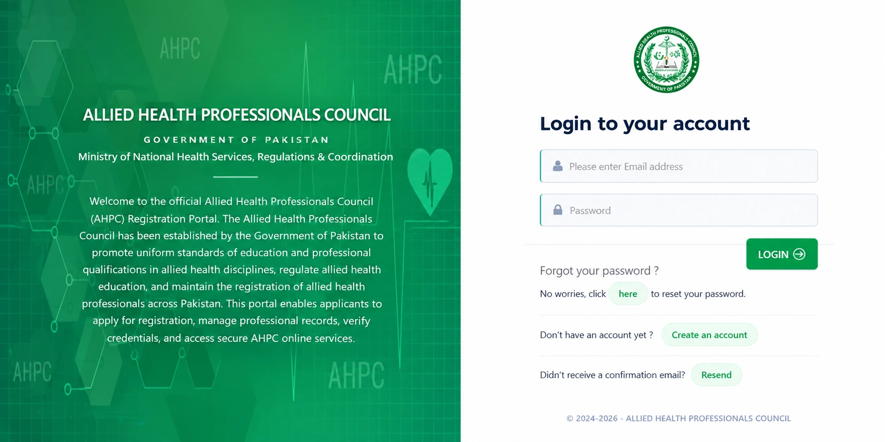 Allied Health Professionals Council Registration Portal